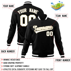 Custom Black White-Khaki Classic Style Varsity Full-Snap Letterman Jacket