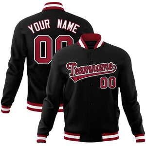 Custom Black Crimson-White Classic Style Varsity Full-Snap Letterman Jacket