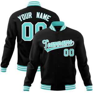 Custom Black Aqua-White Classic Style Varsity Full-Snap Letterman Jacket