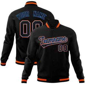 Custom Black Black-Orange Classic Style Varsity Full-Snap Letterman Jacket