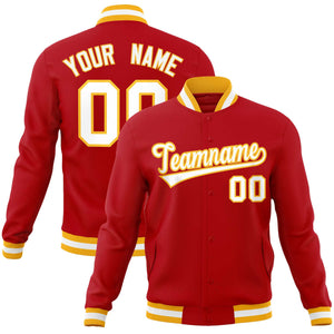 Custom Red White-Gold Classic Style Varsity Full-Snap Letterman Jacket