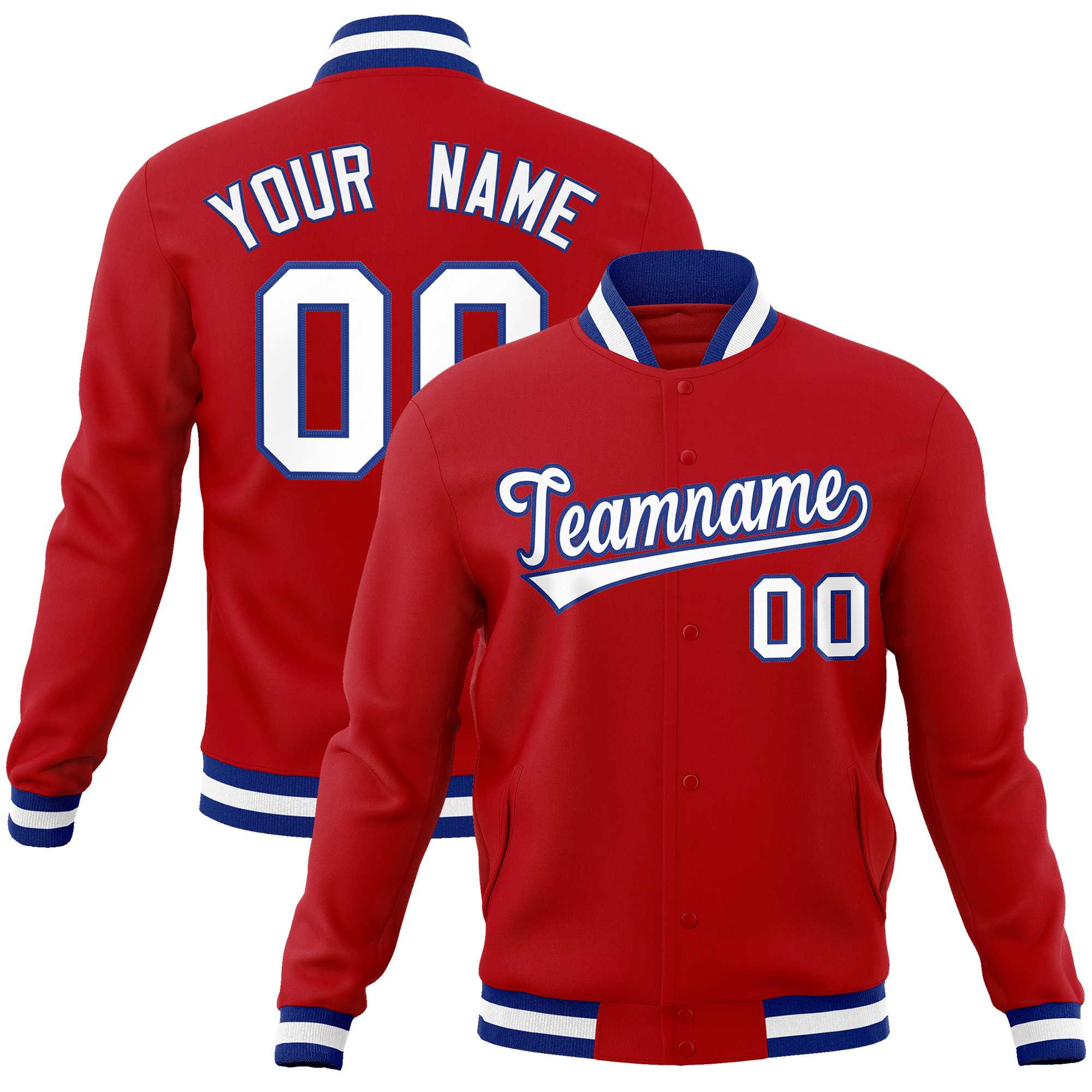 Custom Red White-Royal Classic Style Varsity Full-Snap Letterman Jacket