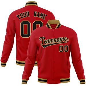 Custom Red Black-Old Gold Classic Style Varsity Full-Snap Letterman Jacket