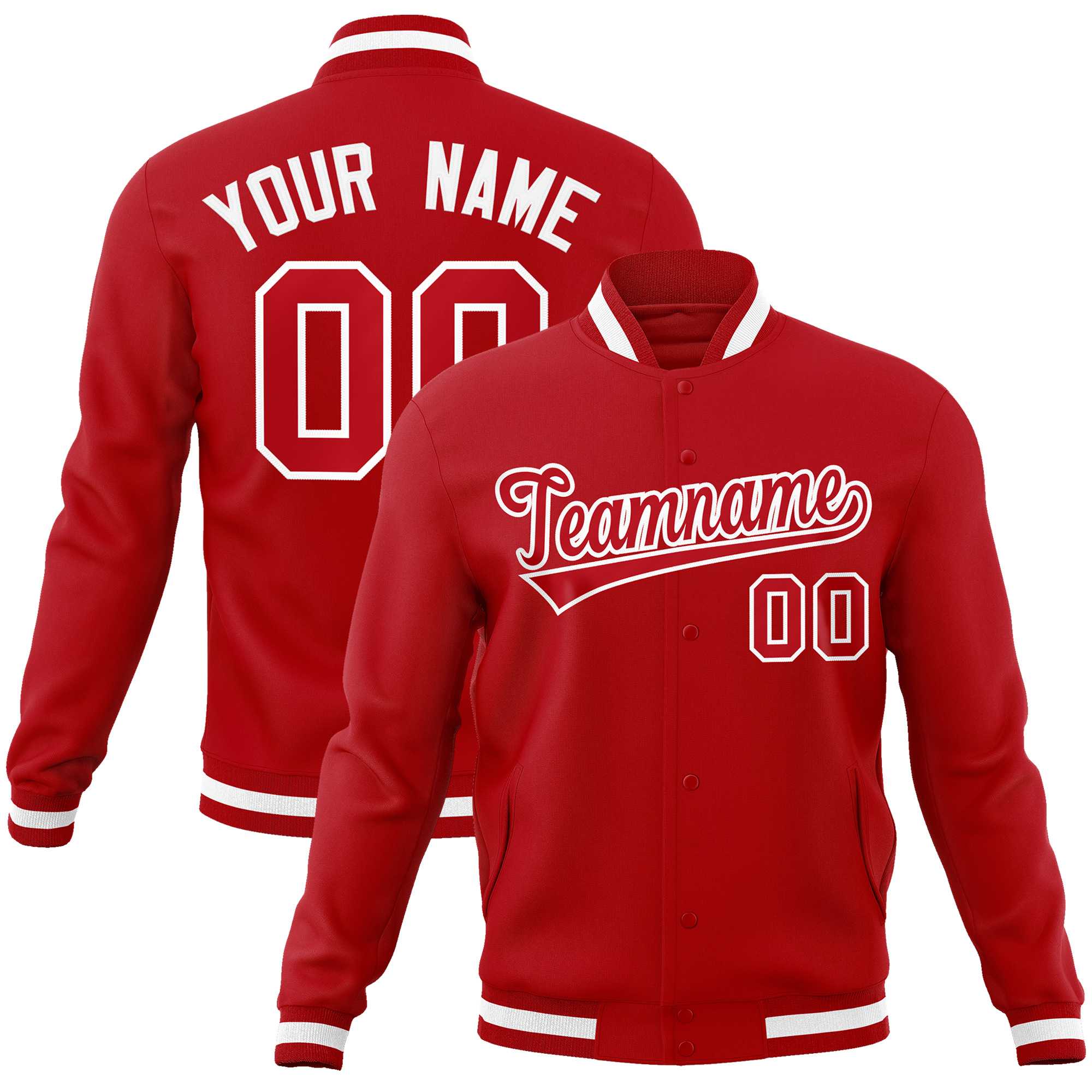 Custom Red Red-White Classic Style Varsity Full-Snap Letterman Jacket