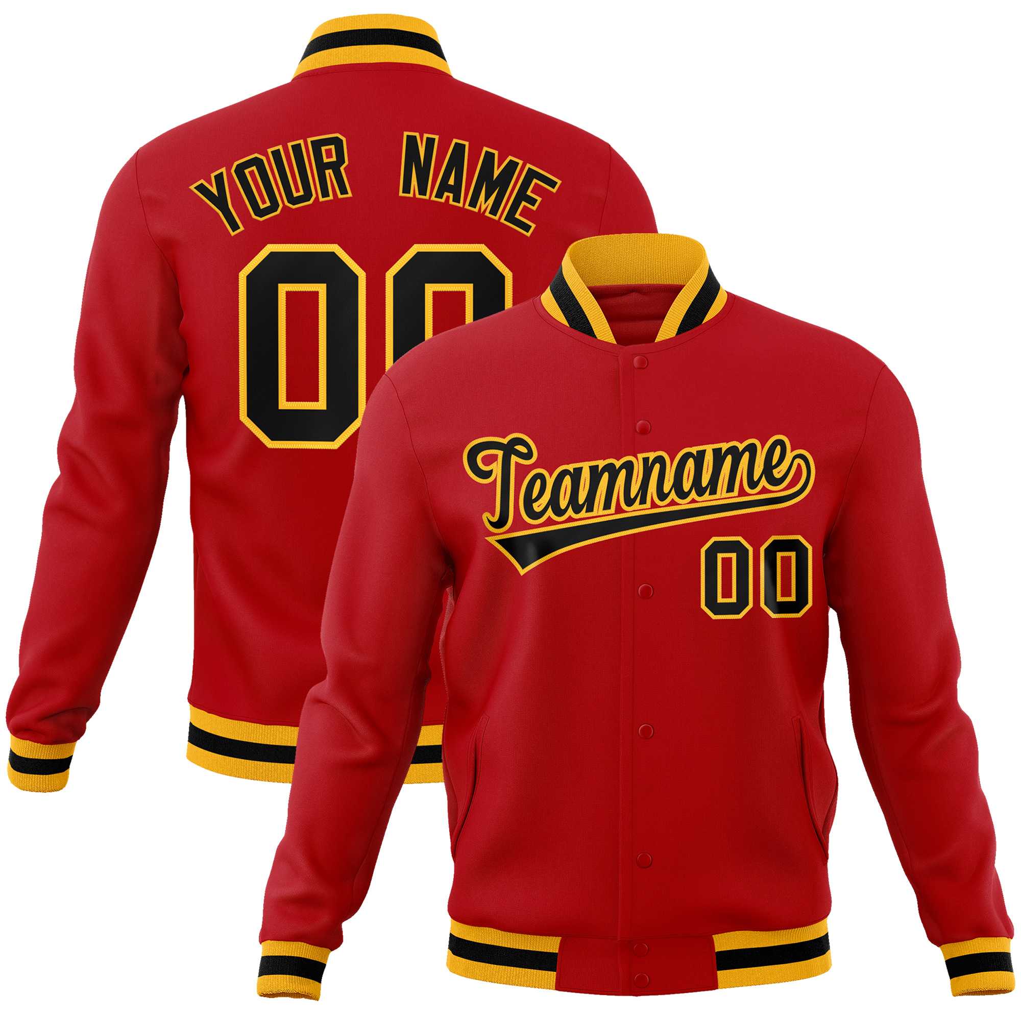 Custom Red Black-Gold Classic Style Varsity Full-Snap Letterman Jacket