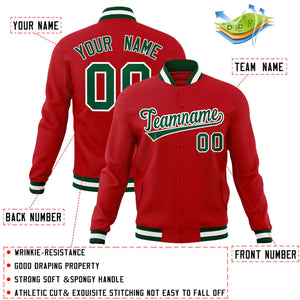 Custom Red Green-White Classic Style Varsity Full-Snap Letterman Jacket