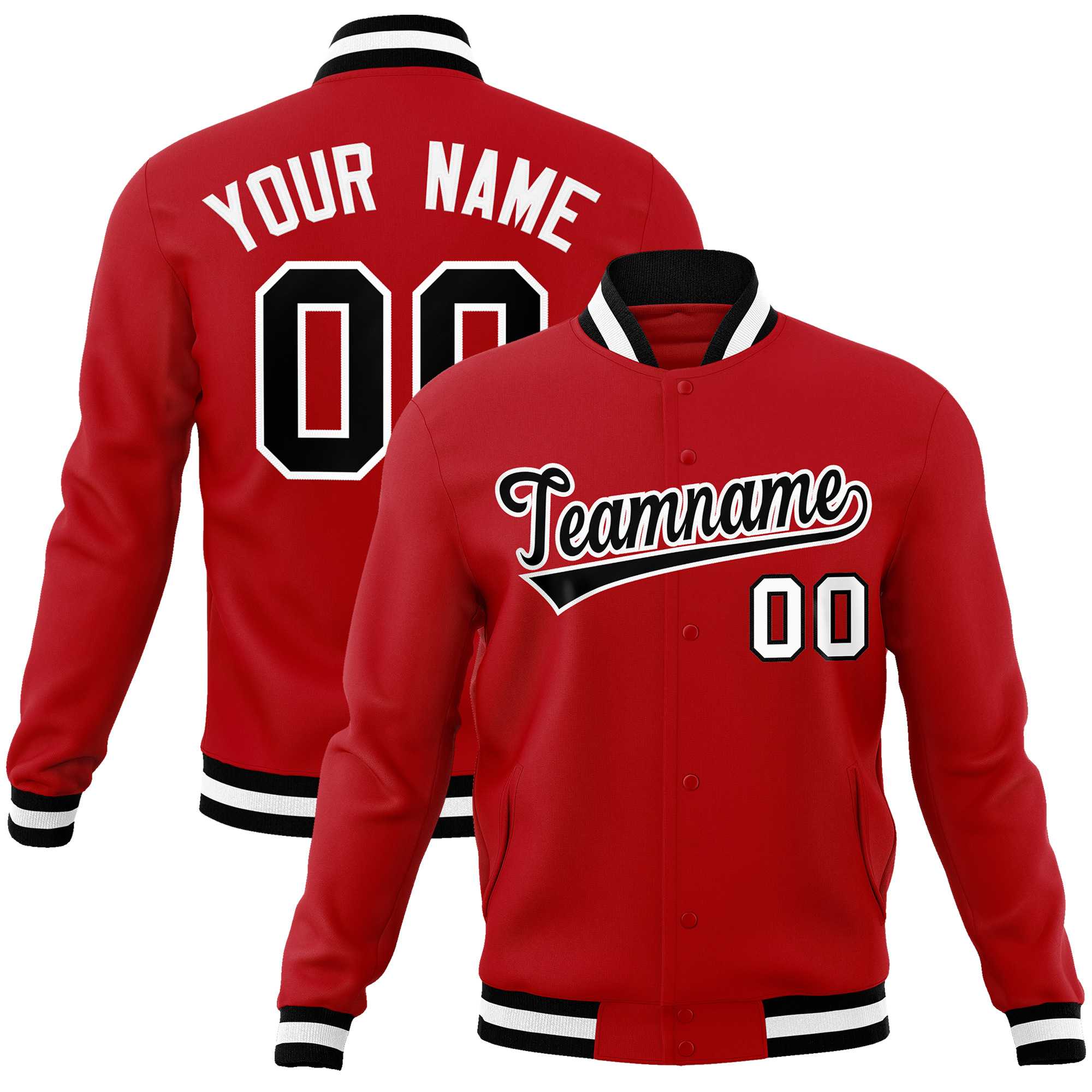 Custom Red Black-White Classic Style Varsity Full-Snap Letterman Jacket