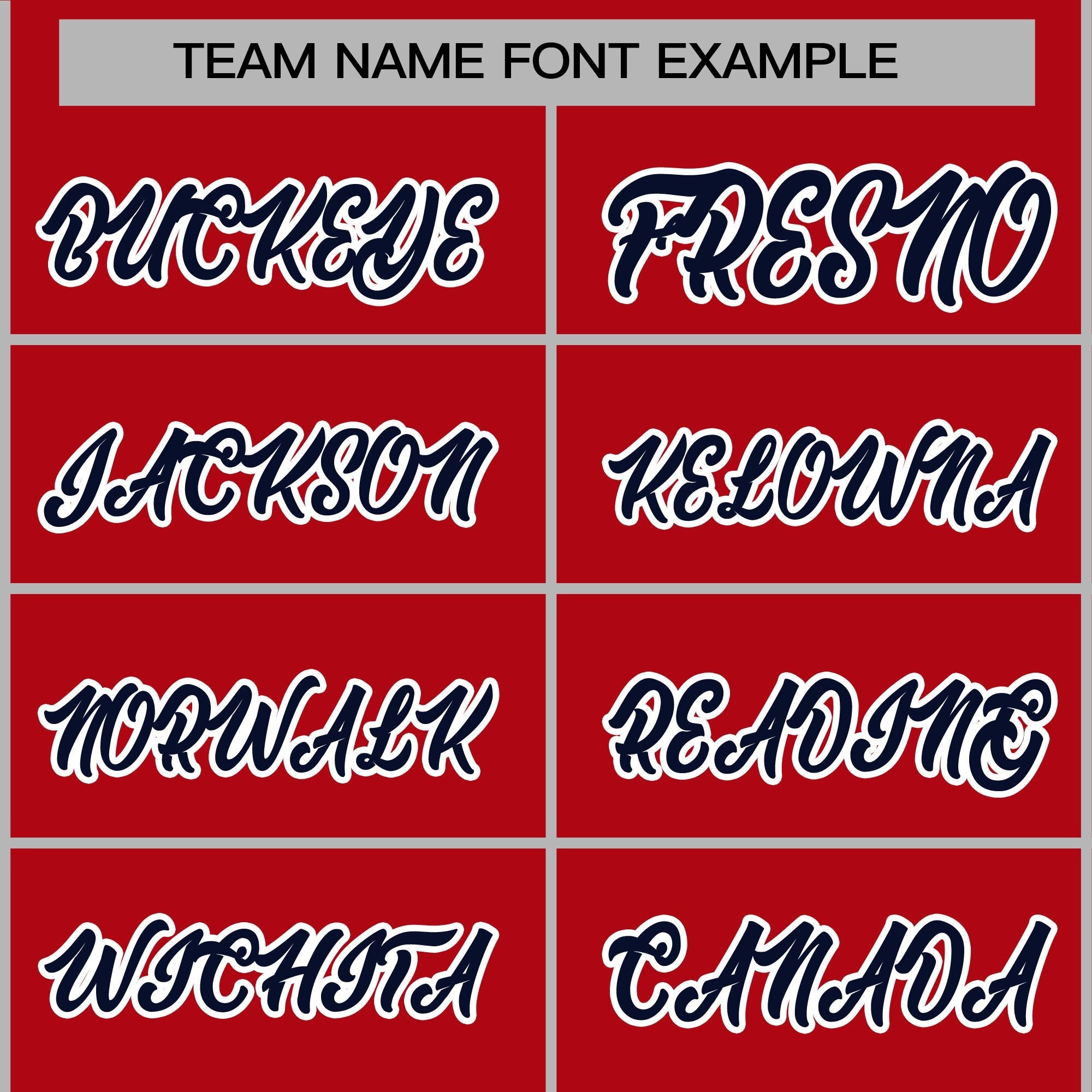 custom embroidered red full-snap varsity jackets team name font examples