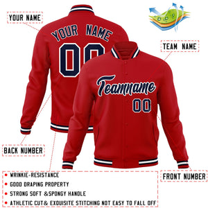 Custom Red Navy-White Classic Style Varsity Full-Snap Letterman Jacket