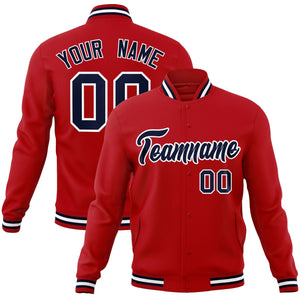 custom embroidered red full-snap varsity jacket