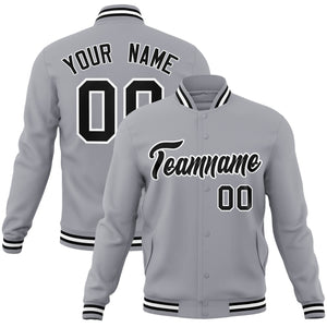 Custom Gray Black-White Classic Style Varsity Full-Snap Letterman Jacket