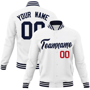 Custom White Navy Classic Style Varsity Full-Snap Letterman Jacket