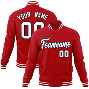 Custom Red White-Navy Classic Style Varsity Full-Snap Letterman Jacket