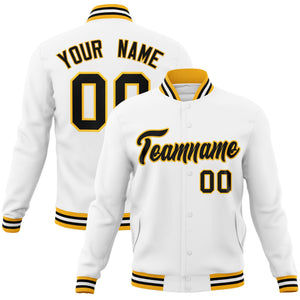 Custom White Black-Gold Classic Style Varsity Full-Snap Letterman Jacket