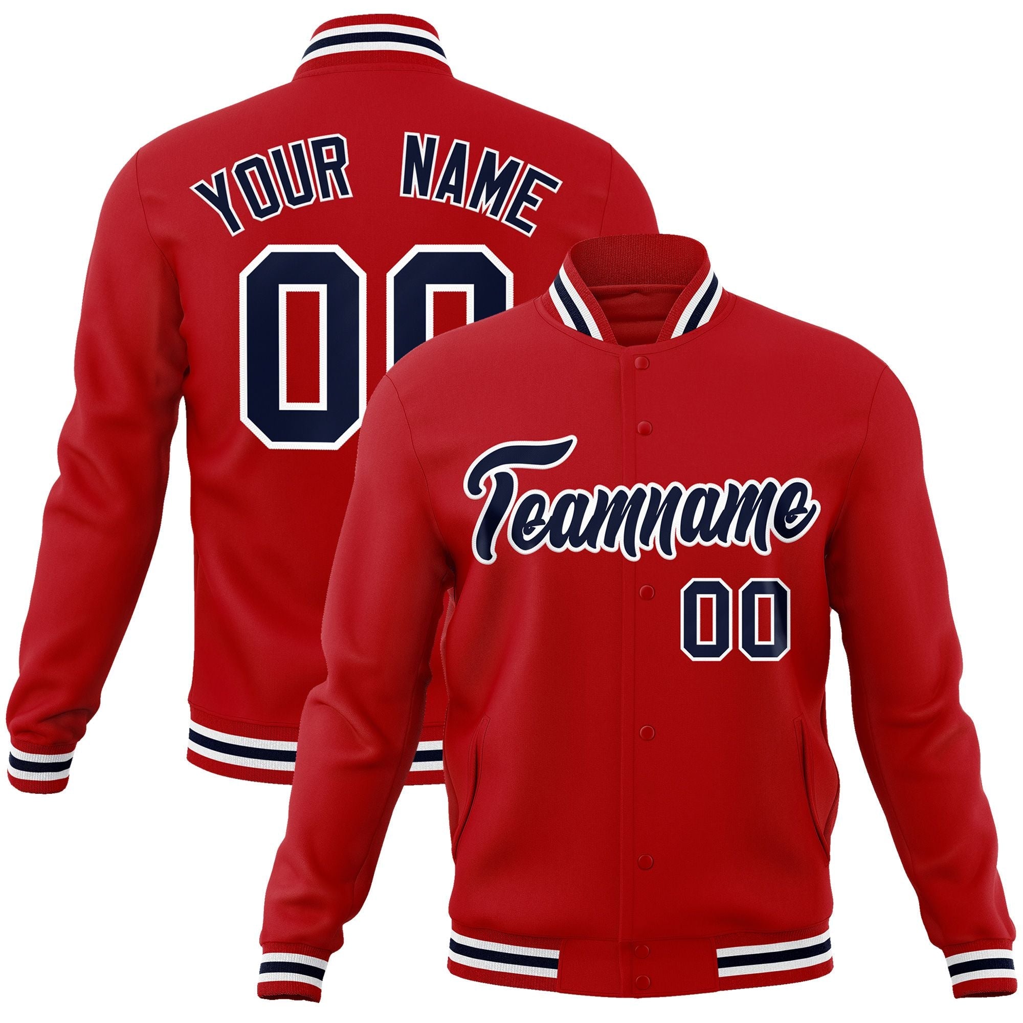 Custom Red Navy-White Classic Style Varsity Full-Snap Letterman Jacket