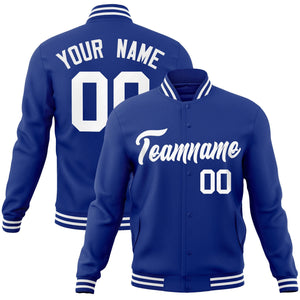 Custom Royal White Classic Style Varsity Full-Snap Letterman Jacket