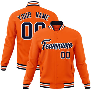 Custom Orange Navy-White Classic Style Varsity Full-Snap Letterman Jacket