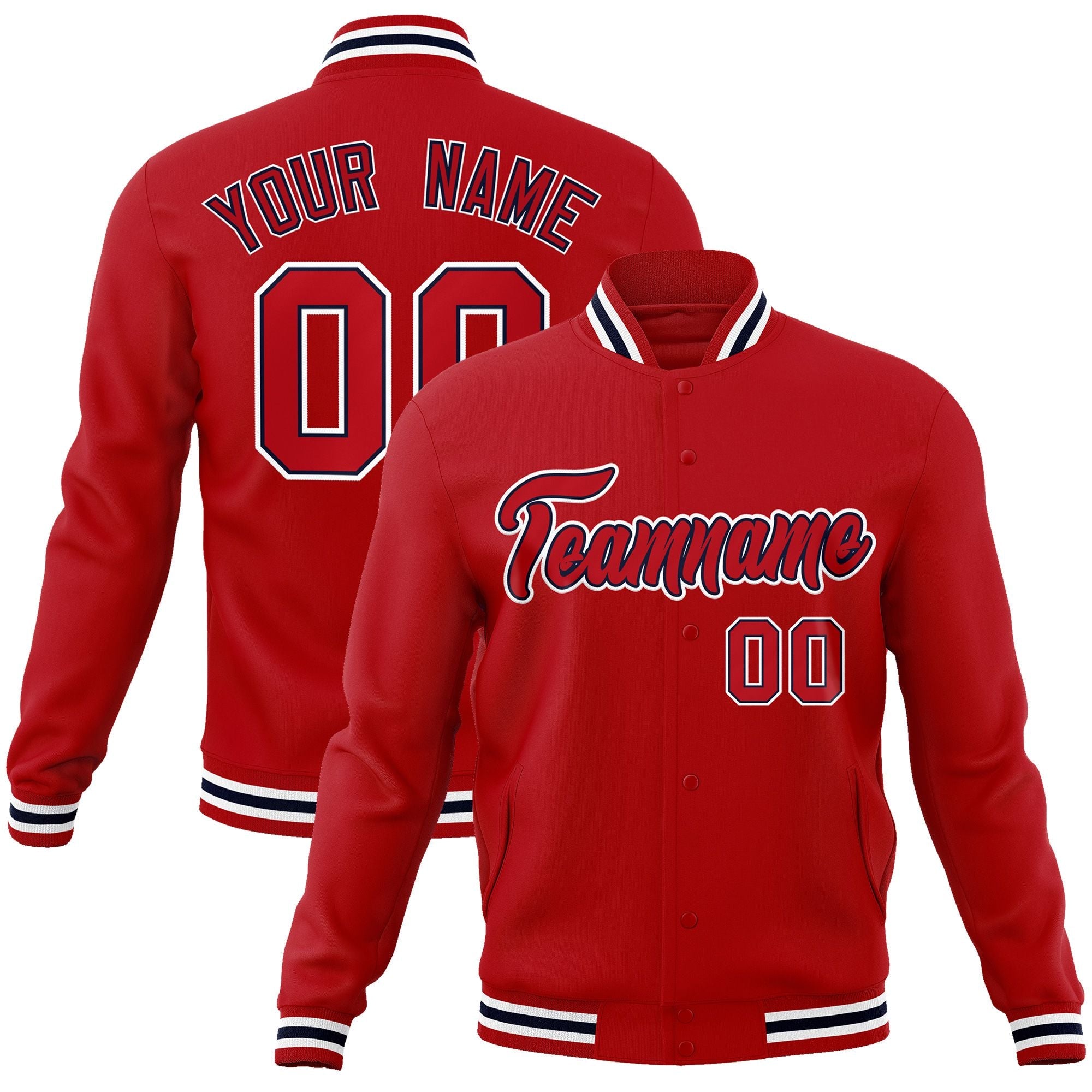 Custom Red Red-Navy Classic Style Varsity Full-Snap Letterman Jacket