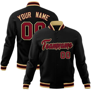 Custom Black Maroon-Black Classic Style Varsity Full-Snap Letterman Jacket