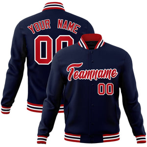 Custom Navy Red-White Classic Style Varsity Full-Snap Letterman Jacket