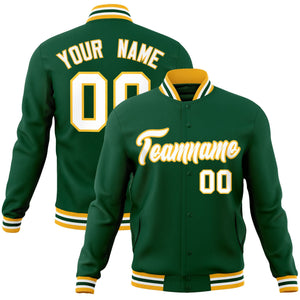 Custom Green White-Gold Classic Style Varsity Full-Snap Letterman Jacket