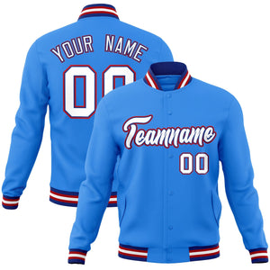 Custom Powder Blue White-Royal Classic Style Varsity Full-Snap Letterman Jacket