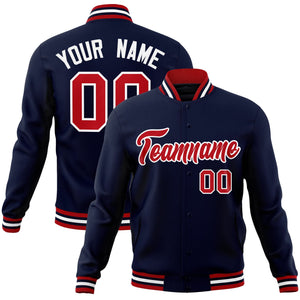 Custom Navy Red-White Classic Style Varsity Full-Snap Letterman Jacket