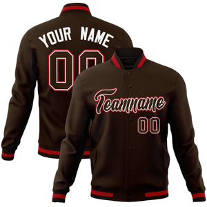 Custom Brown Brown-White Classic Style Varsity Full-Snap Letterman Jacket