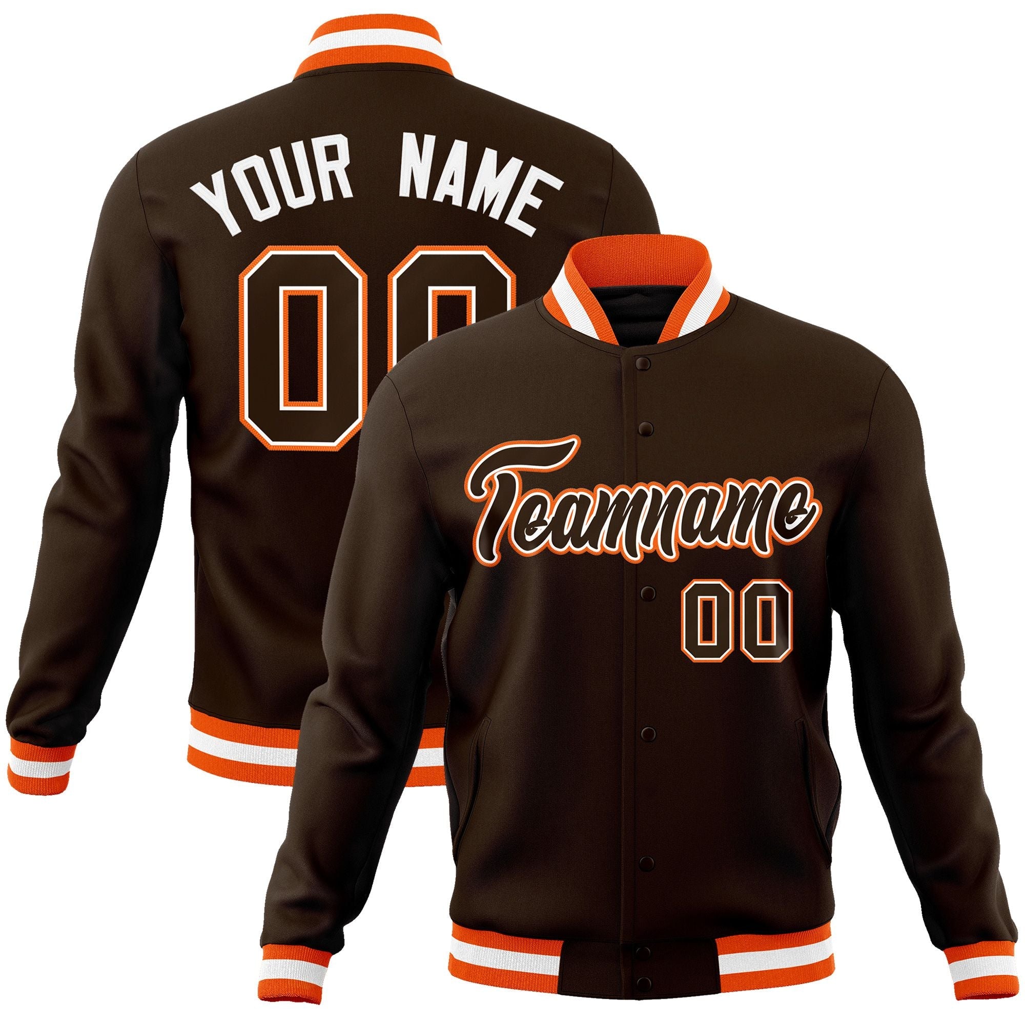 Custom Brown Brown-White Classic Style Varsity Full-Snap Letterman Jacket