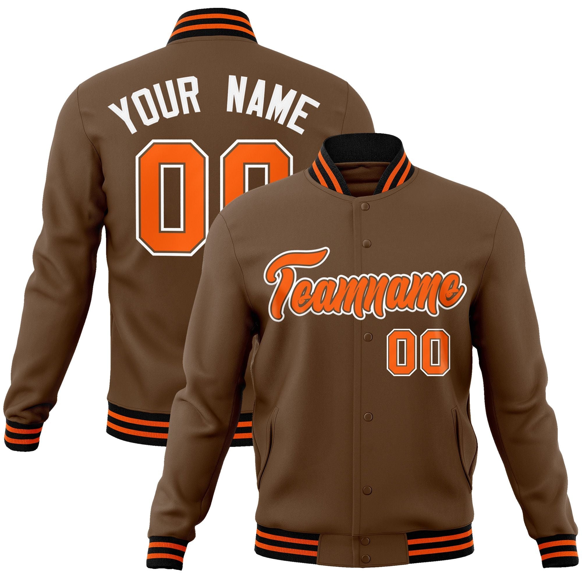 Custom Light Brown Orange-White Classic Style Varsity Full-Snap Letterman Jacket