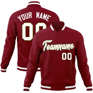 Custom Crimson White-Old Gold Classic Style Varsity Full-Snap Letterman Jacket