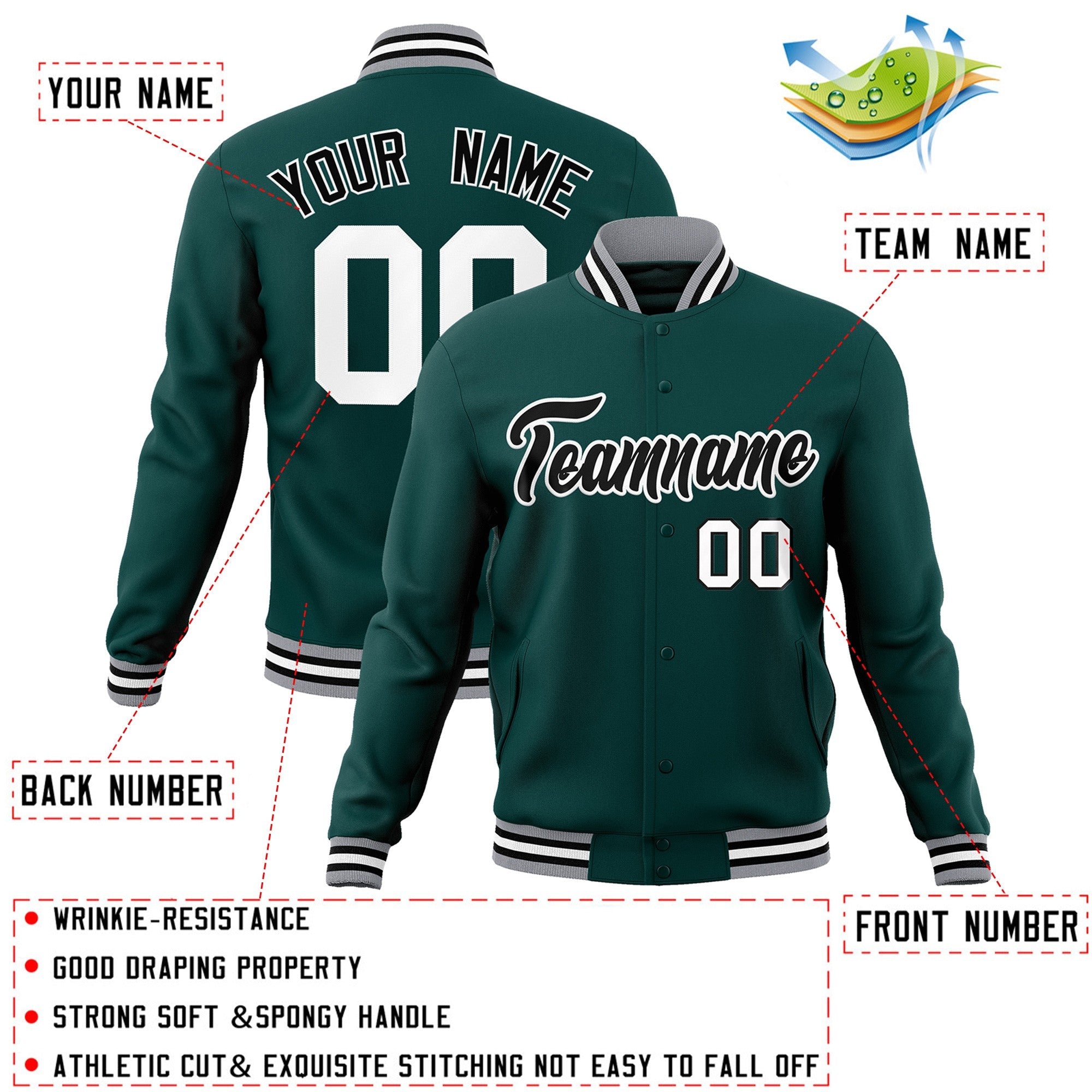 design your full-snap varsity baseball jacket size chart