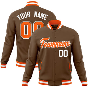 Custom Light Brown Orange-White Classic Style Varsity Full-Snap Letterman Jacket