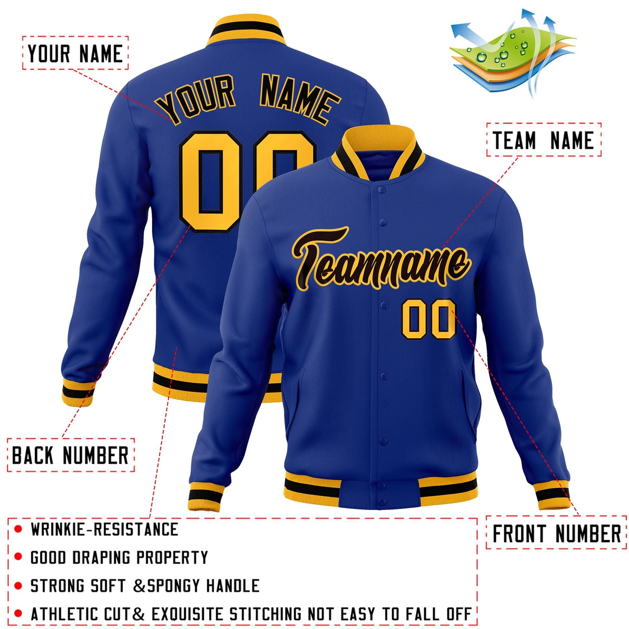 Custom Royal Black-Gold Classic Style Varsity Full-Snap Letterman Jacket