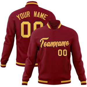 Custom Crimson Khaki-Crimson Classic Style Varsity Full-Snap Letterman Jacket