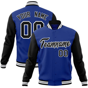 Custom Royal Black-White Raglan Sleeves Varsity Full-Snap Letterman Jacket