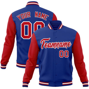 Custom Royal Red-White Raglan Sleeves Varsity Full-Snap Letterman Jacket