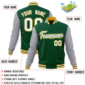 Custom Green White-Green Raglan Sleeves Varsity Full-Snap Letterman Jacket