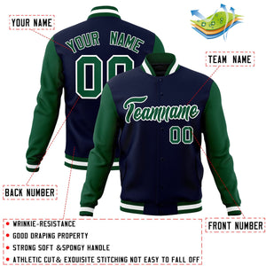 Veste Letterman Varsity Full-Snap à manches raglan bleu marine-blanc personnalisée