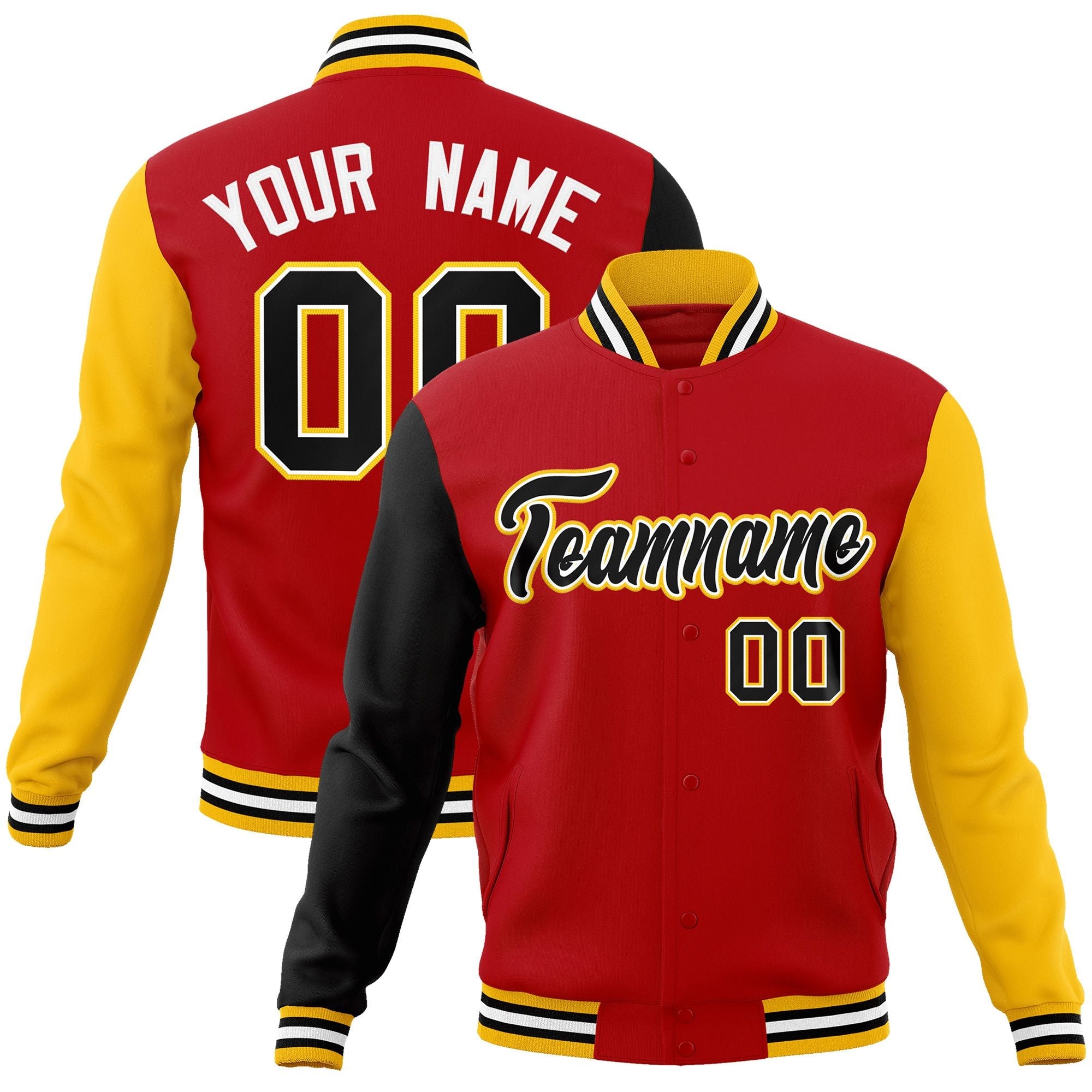 Custom Red Black-White Raglan Sleeves Varsity Full-Snap Letterman Jacket