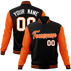 Custom Black Orange-White Raglan Sleeves Varsity Full-Snap Letterman Jacket