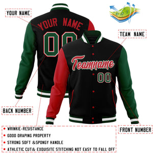 Custom Black Red-White Raglan Sleeves Varsity Full-Snap Letterman Jacket