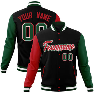 Custom Black Red-White Raglan Sleeves Varsity Full-Snap Letterman Jacket