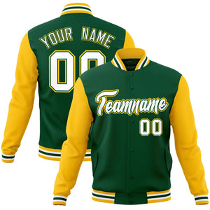 Custom Green White-Green Raglan Sleeves Varsity Full-Snap Letterman Jacket