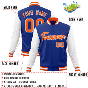 Veste Letterman Varsity Full-Snap Custom Royal Orange-Blanc à manches raglan