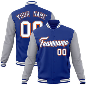 Custom Royal White-Royal Raglan Sleeves Varsity Full-Snap Letterman Jacket