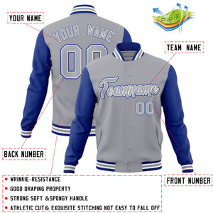 Custom Gray Gray-White Raglan Sleeves Varsity Full-Snap Letterman Jacket