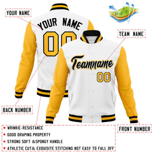 Custom White Black-White Raglan Sleeves Varsity Full-Snap Letterman Jacket