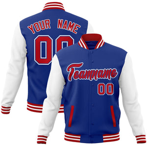 Custom Royal Red-Royal Raglan Sleeves Varsity Full-Snap Letterman Jacket