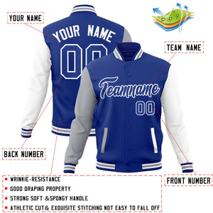 Custom Royal Royal-White Raglan Sleeves Varsity Full-Snap Letterman Jacket